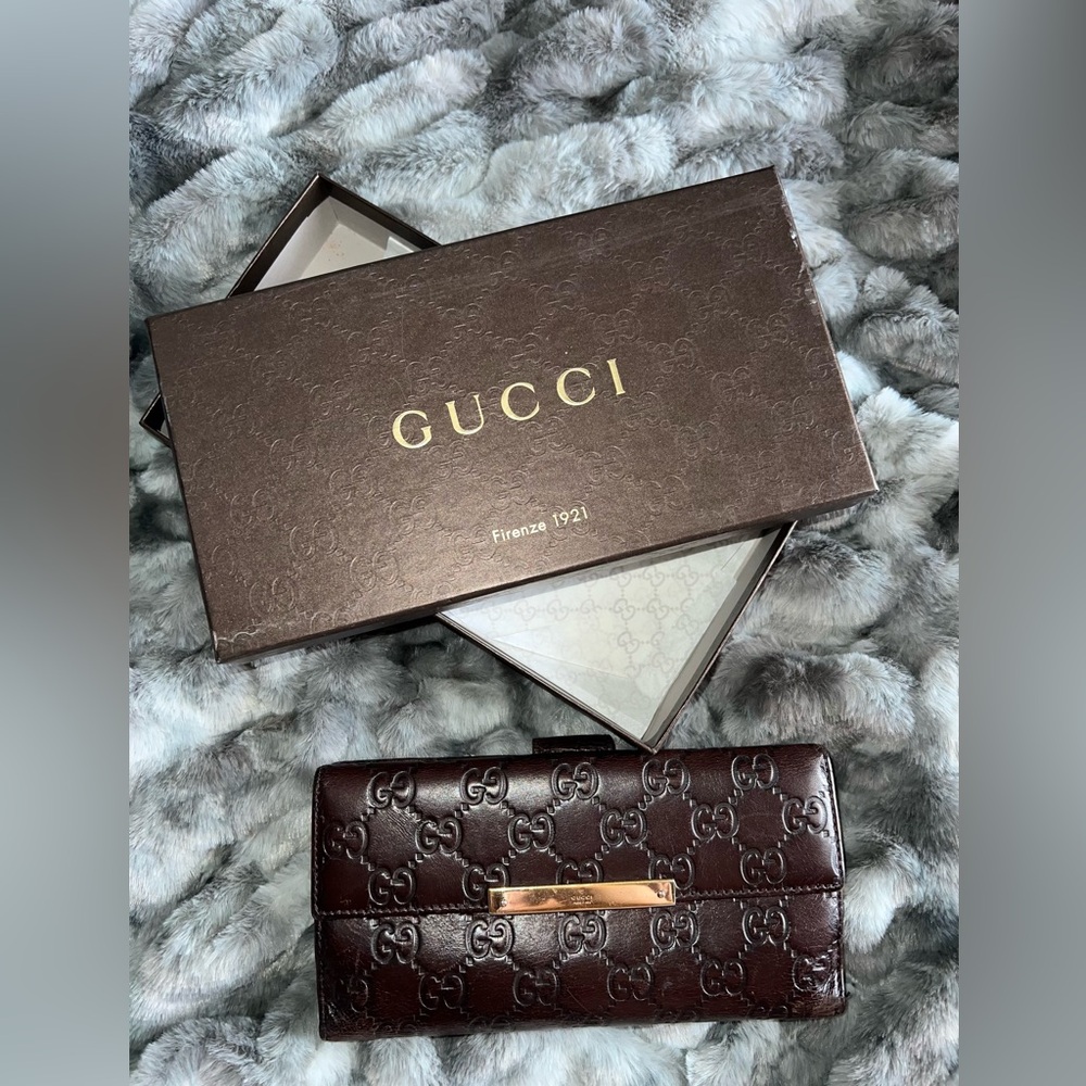 Gucci Dark Brown Monogram Leather Wallet